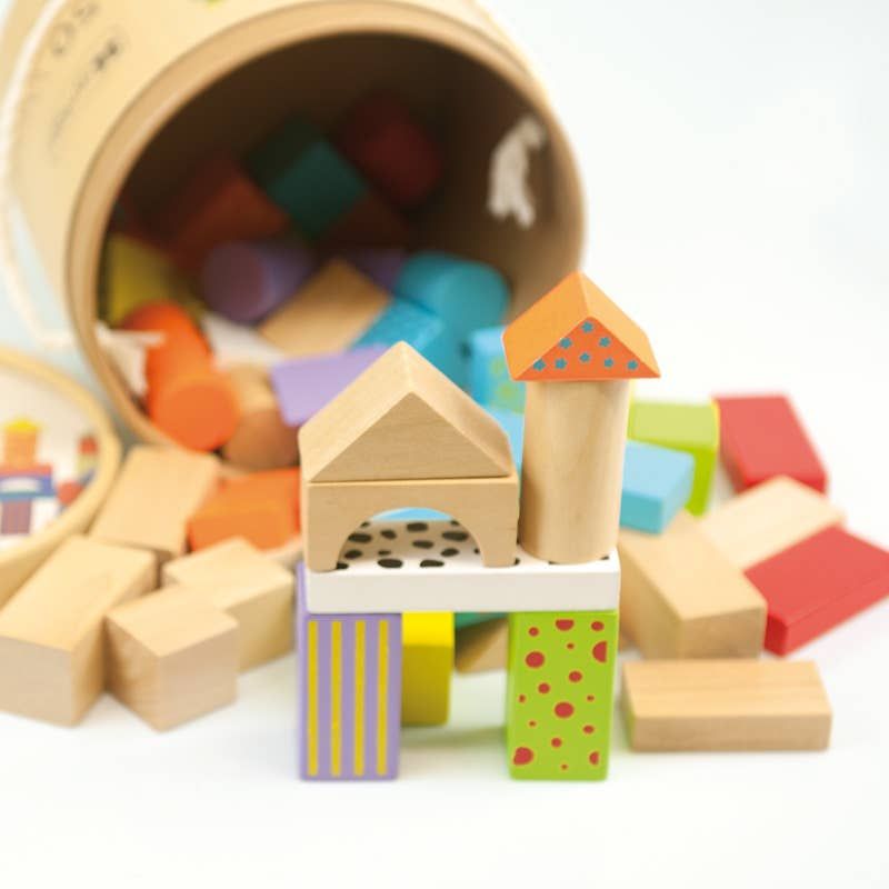 ANDREU TOYS 50 Colored Wooden Building Blocks – Open-Ended STEM Construction Set – product image, S…