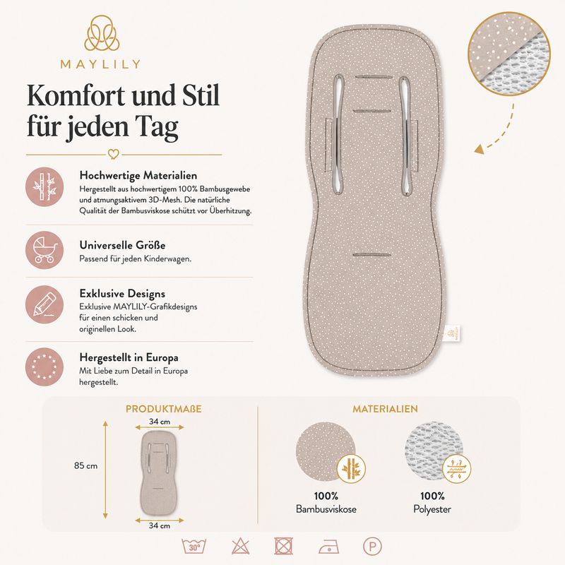 MayLILY Insert de poussette anti-transpiration 3D en bambou, Stones taupe – photo produit, accessoi…