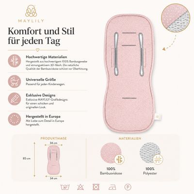 MayLILY Bamboo 3D anti-sweat stroller insert, Stones Pink – product image, stroller accessory, newb…