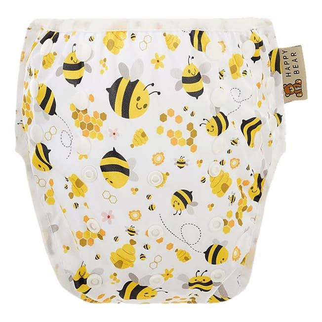 HappyBear Diapers Reusable Baby Swim Diaper – One Size 0–3 Years, Bees – bath time, baby textile