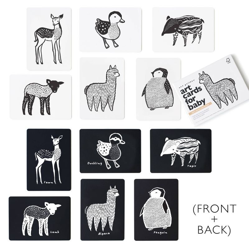 Wee Gallery Baby Art Cards Black &amp; White, Black and White Animals / Lama – product image, tummy tim…
