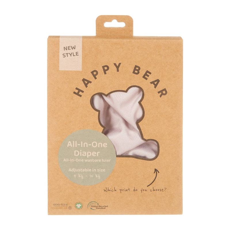 HappyBear Diapers Couche lavable tout-en-un pour bébés – Réutilisable, taille unique, 4–15 kg, Beig…