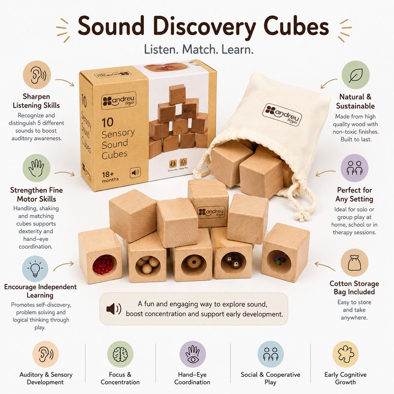 Sensory Sound Cubes – Wooden Sound Matching Game (10 Pieces)