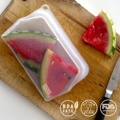 Reusable Silicone Food Storage Bags 330 ml – Leakproof 2-Pack, Clear