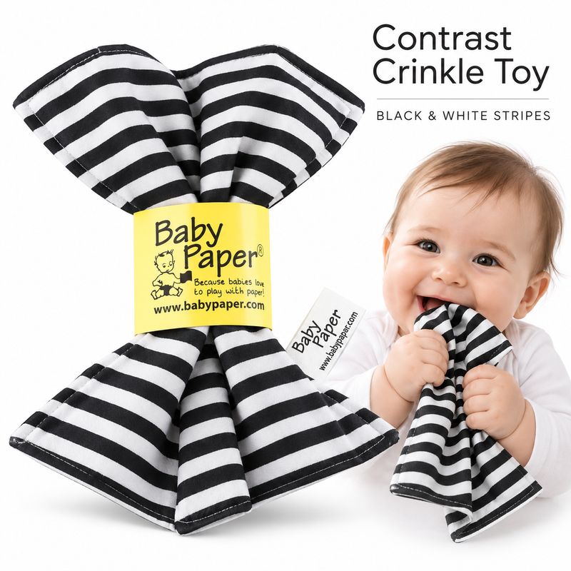 High-Contrast Baby Crinkle Sensory Toy – Black &amp; White Fabric Toy 0+