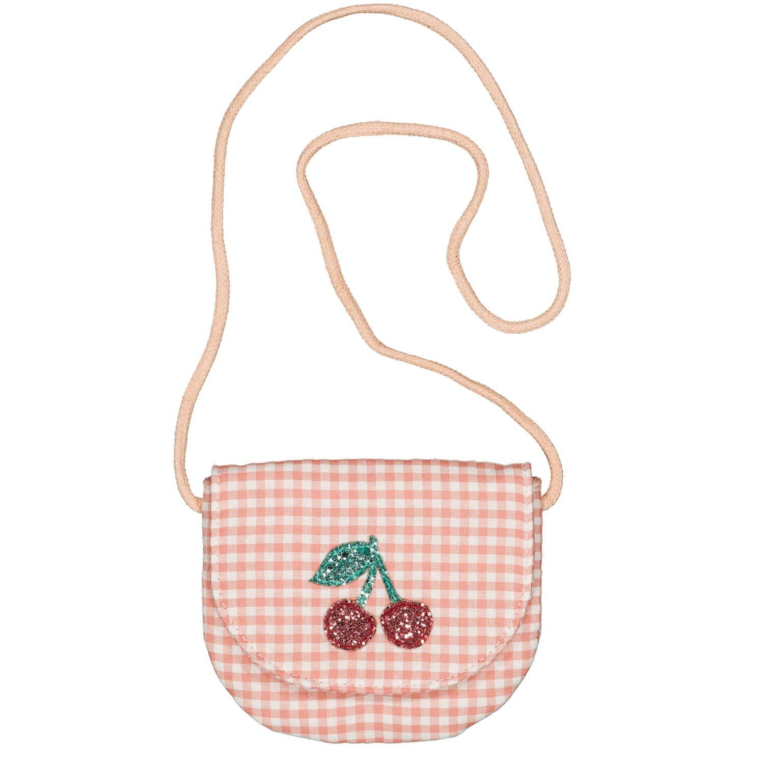 Kids Cherry Handbag – Pink Gingham Glitter Bag