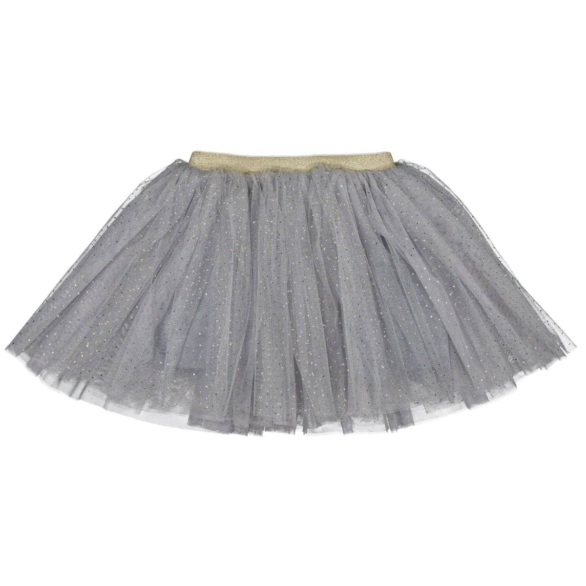 Girls Tulle Tutu Skirt – Grey with Gold Dots, Age 3–6