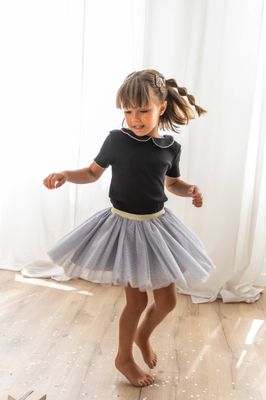 Girls Tulle Tutu Skirt – Grey with Gold Dots, Age 3–6