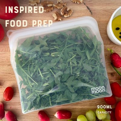 Reusable Silicone Food Storage Bags 900 ml – Leakproof 2-Pack, Clear