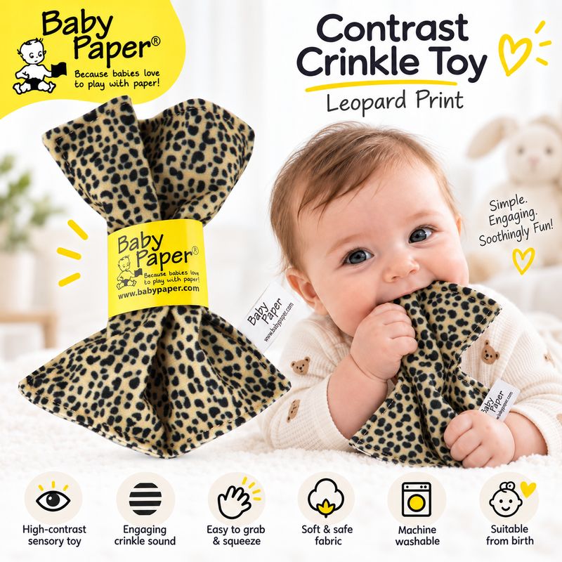 Baby Crinkle Sensory Toy – Fabric Developmental Toy for Newborns 0+, Cheetah