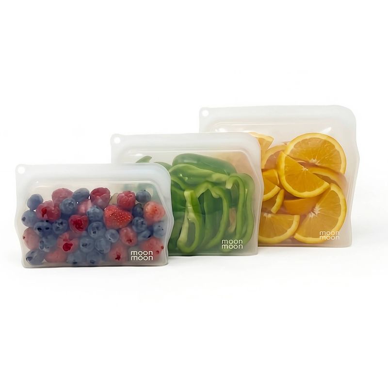 Reusable Silicone Food Storage Bags – Leakproof 3-Piece Set, Clear