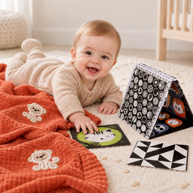 Newborn Gift Box «Welcome Baby Plus» – Layette, Muslin Blanket &amp; Tummy Time Mirror