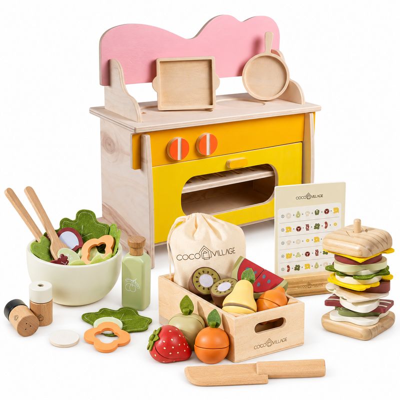 Wooden Play Kitchen Set «Little Kitchen» – Mini Kitchen with Fruit, Vegetables, Salad &amp; Sandwiches