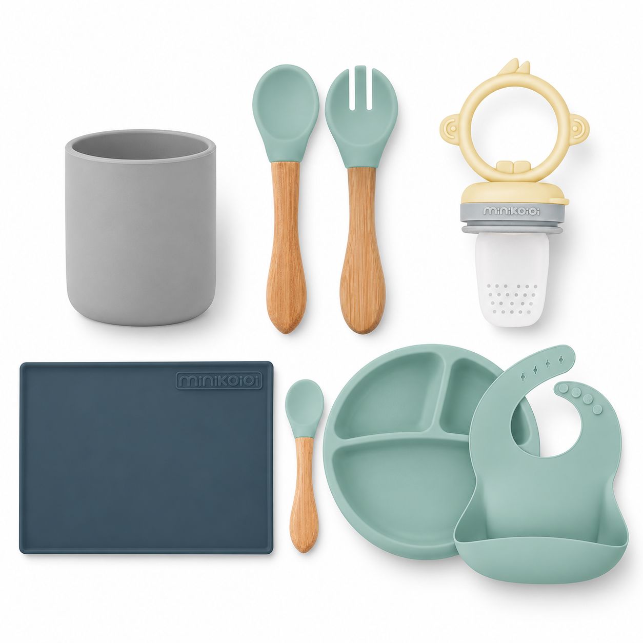 Baby-Led Weaning Complete Set, 5 Pieces – BLW Plate, Bib, Placemat, Fruit Feeder &amp; Cutlery