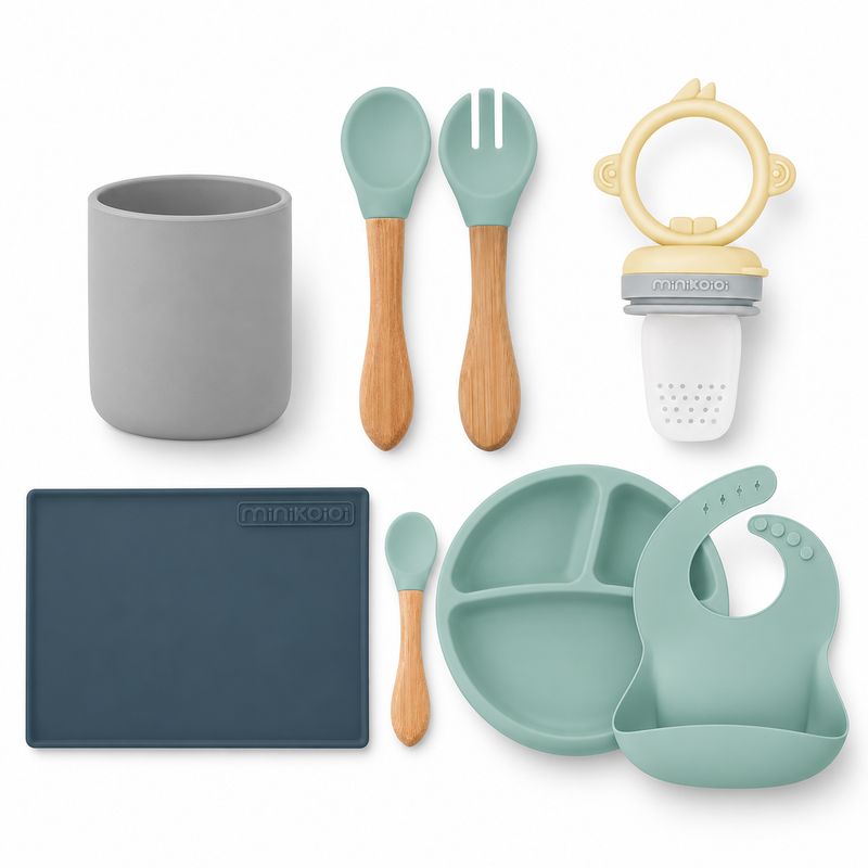 Baby-Led Weaning Complete Set, 5 Pieces – BLW Plate, Bib, Placemat, Fruit Feeder &amp; Cutlery