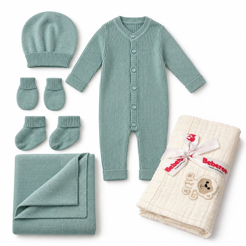 Newborn Gift Box «Welcome Baby» – 5-Piece Layette &amp; Embroidered Muslin Blanket