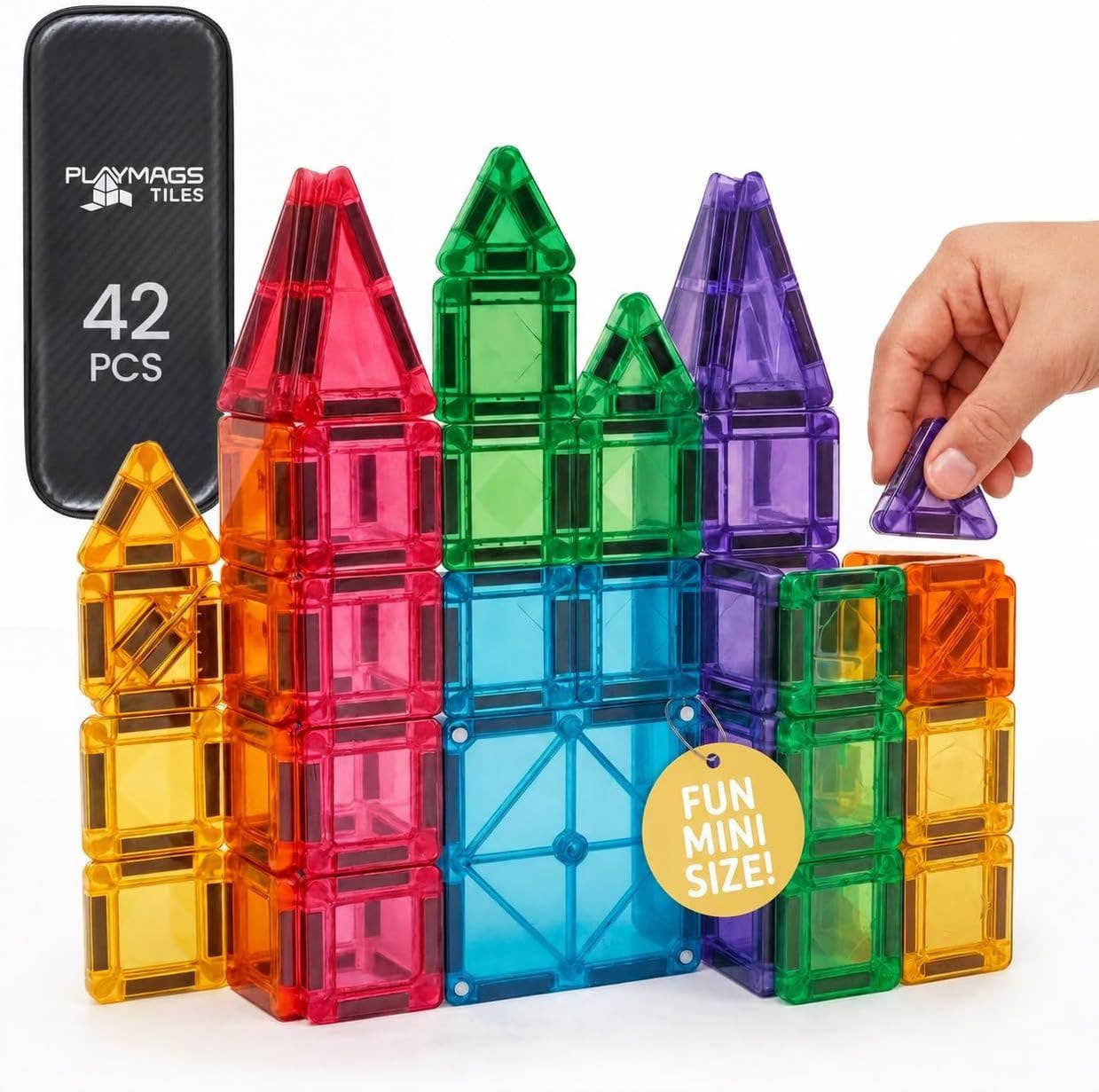 Mini Magnetic Building Tiles – 42 Pieces, Travel Construction Toy in Tin