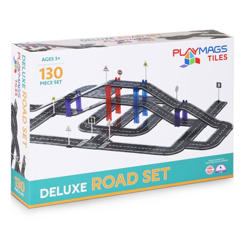 Set di tessere magnetiche per costruire strade – 130 pezzi con strade, ponti e segnali stradali