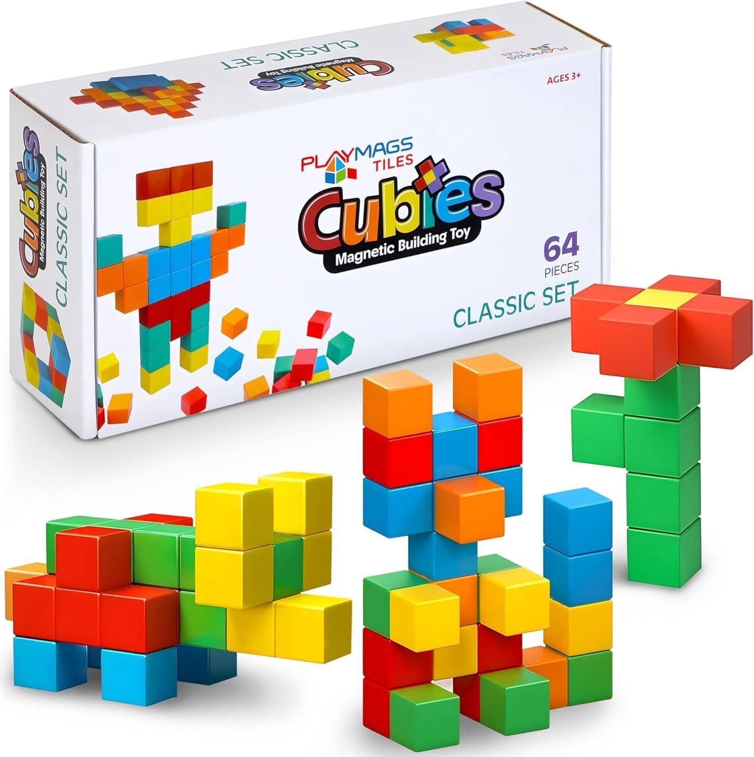 Magnetic Building Cubes for Kids – 64 Pieces, 3D Construction Blocks