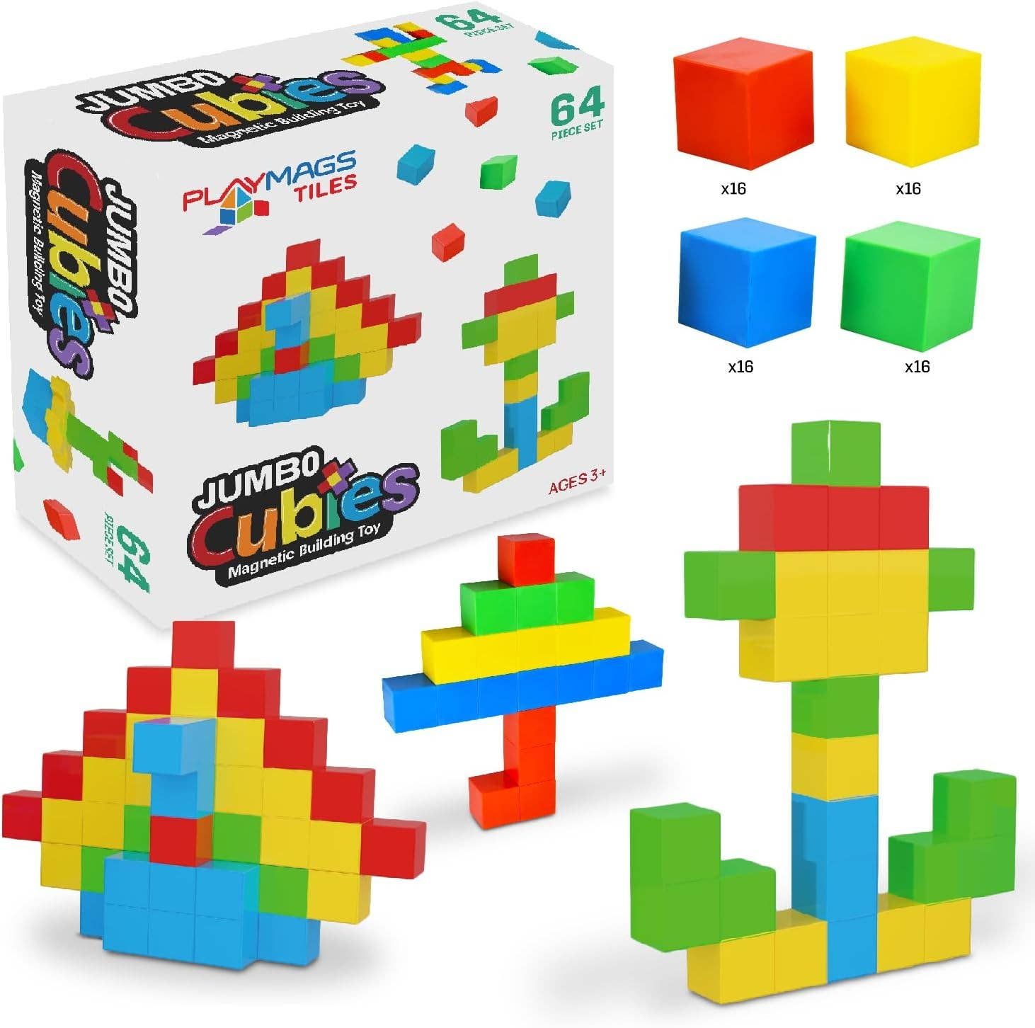 Jumbo Magnetic Building Cubes – 64 Large 5 cm Magnetic Blocks