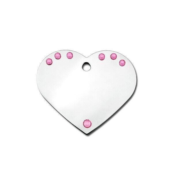 Honden penning hart chroom met 6 steentjes groot Honden penning hart chroom met 6 steentjes groot
