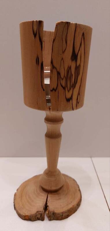 Houten theelichtjes houder, glas, kandelaar, windlicht, natuurlook, handmade, handgemaakt in België op de houtdraaibank, houtsoort Vlaamse &#39;Meidoornhaag&#39; inclusief vuurvast glaasje