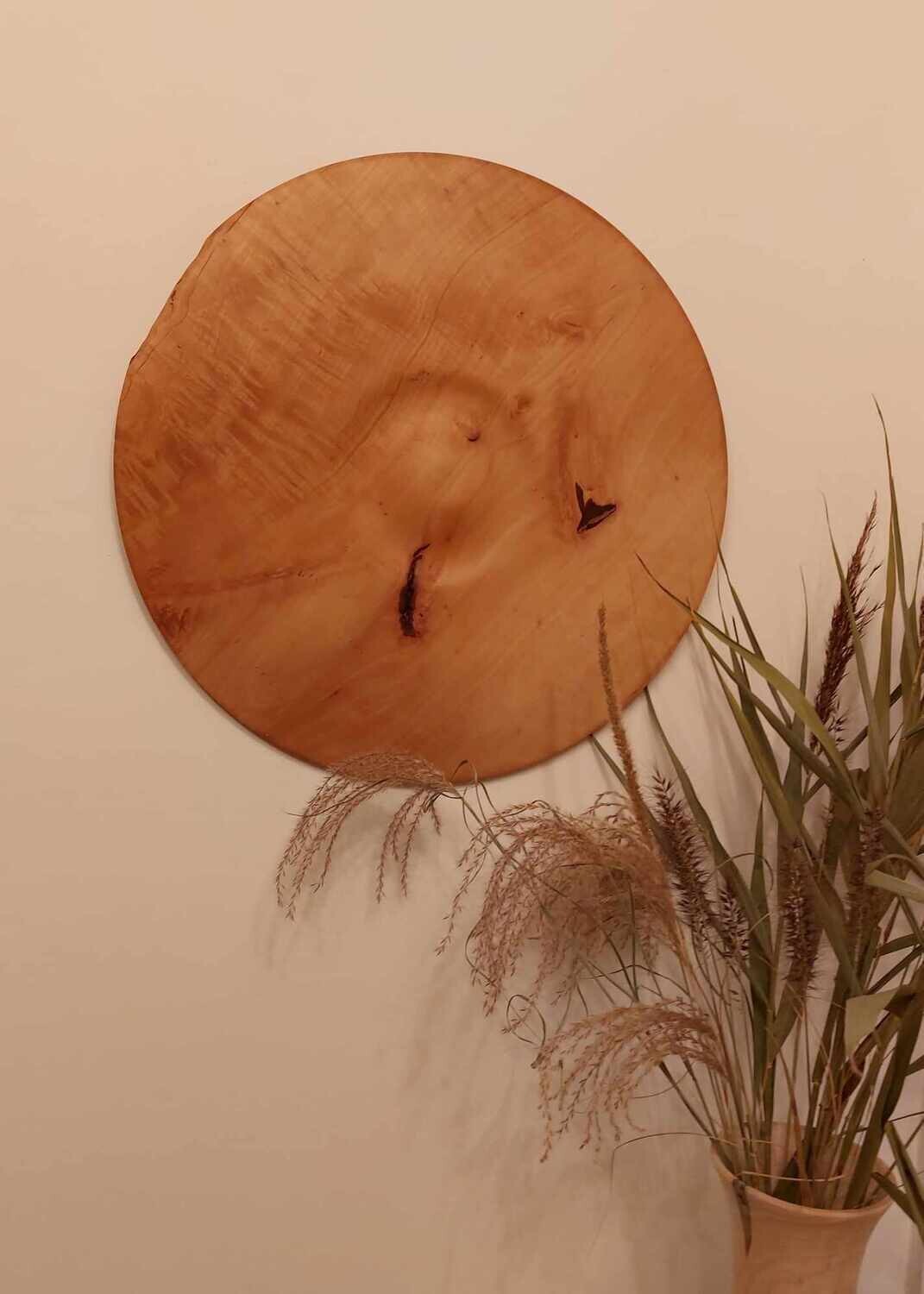 Houten schijf, wanddecoratie hout, handmade, handgemaakt in België op de houtdraaibank, houtsoort &#39;Perenhout&#39;, &#39;Perelaar&#39;, &#39;Perenboom&#39;, Inlandse fruitboom