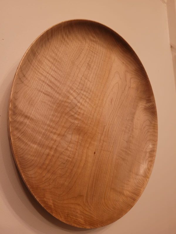 Houten schijf, wanddecoratie hout, houten schaal, handmade, handgemaakt in België op de houtdraaibank, houtsoort &#39;Geribde Esdoorn&#39;  #1