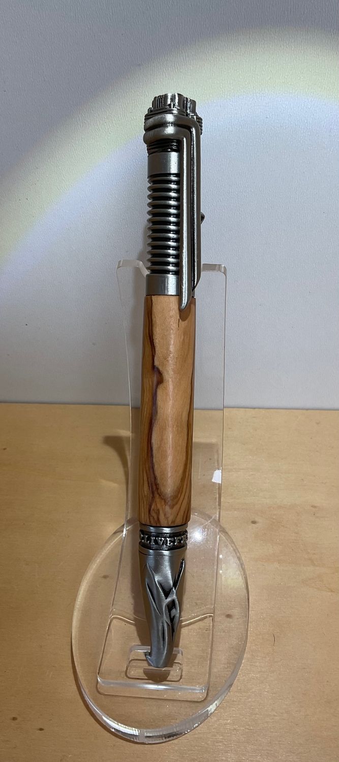 MOTOR houten balpen, handmade, gedraaid op de houtdraaibank in België, Antique Pewter penkit van Penn State Industries, afgewerkt met Spaans Olijfhout .