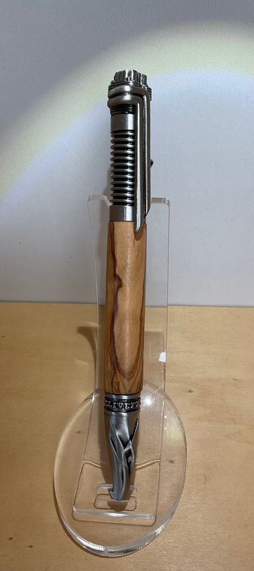MOTOR houten balpen, handmade, gedraaid op de houtdraaibank in België, Antique Pewter penkit van Penn State Industries, afgewerkt met Spaans Olijfhout .