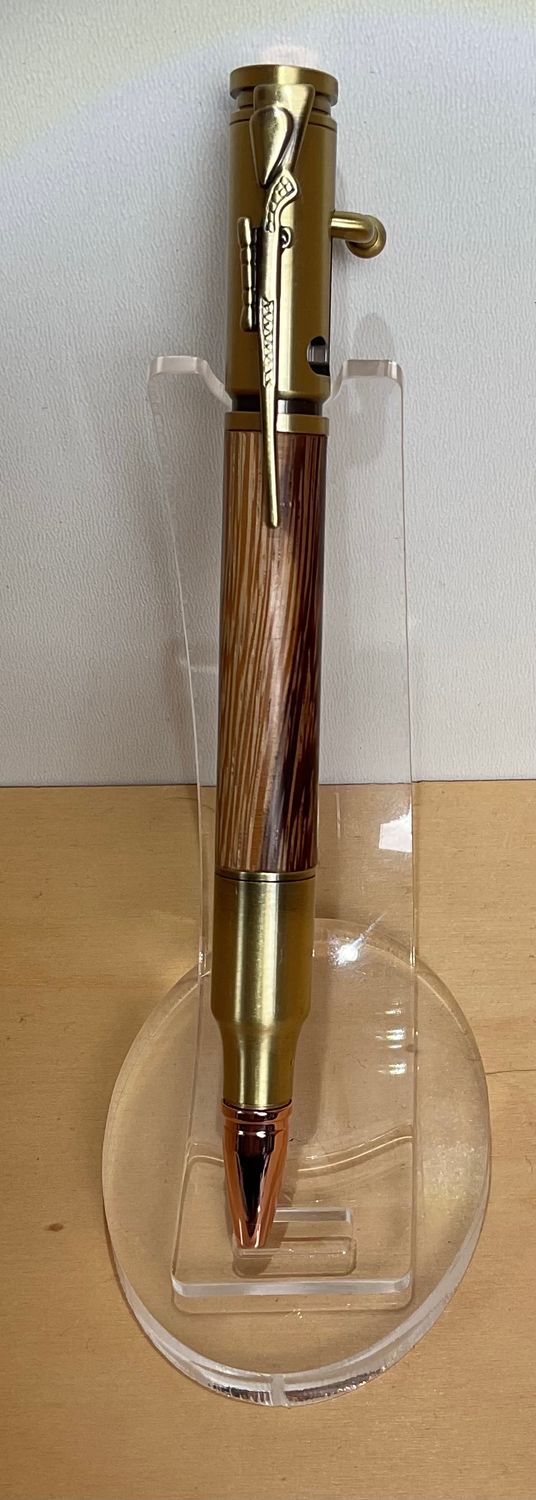 BOLT ACTION houten balpen, handmade, gedraaid op de houtdraaibank in België, Antique Brass penkit van Penn State Industries, afgewerkt met Marble Wood.