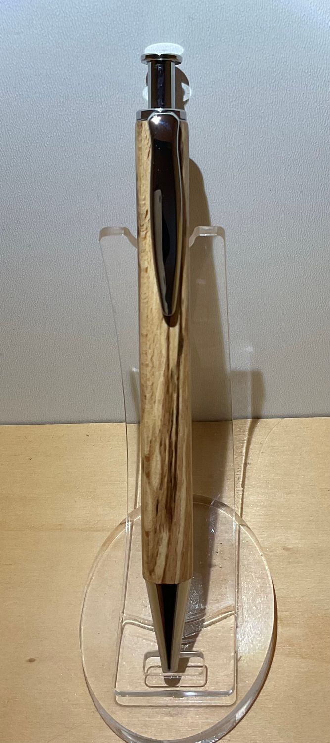 Masterclick houten balpen, handmade in België, houtgedraaid op de houtdraaibank. penkit &#39;Chroom&#39;, afgewerkt met &#39;Vervuurde Beuk’.
