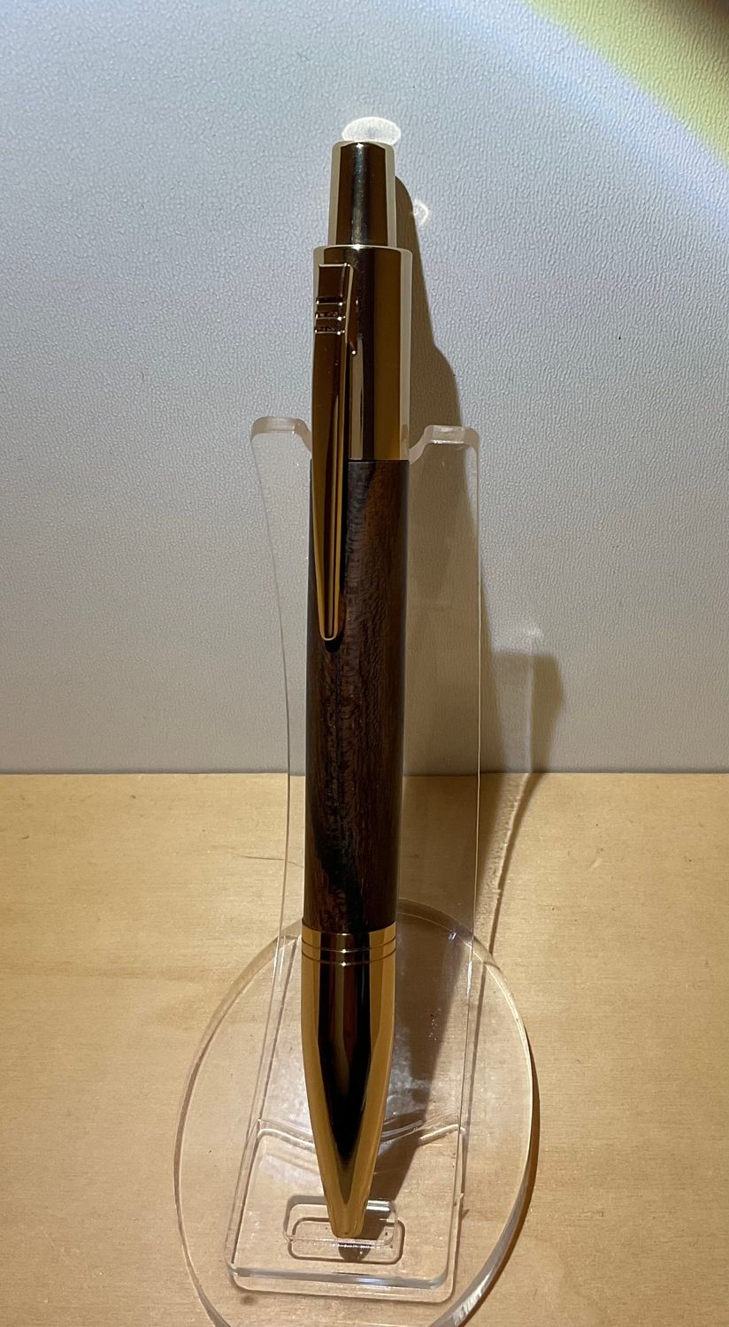 VESPER houten balpen, handmade, gedraaid op de houtdraaibank in België, Goud penkit van Penn State Industries, afgewerkt met Indische Pallissander .