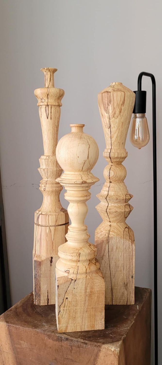 Trio van Japanse vazen uit Vervuurde Beuk, houten takkenvaas, handmade/handgemaakt in België/Belgium, houtgedraaid op de houtdraaibank.