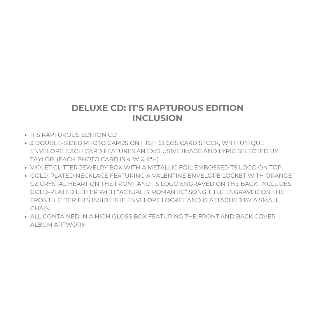 THE LIFE OF A SHOWGIRL (DELUXE CD: IT&#39;S RAPTUROUS EDITION) - TAYLOR SWIFT