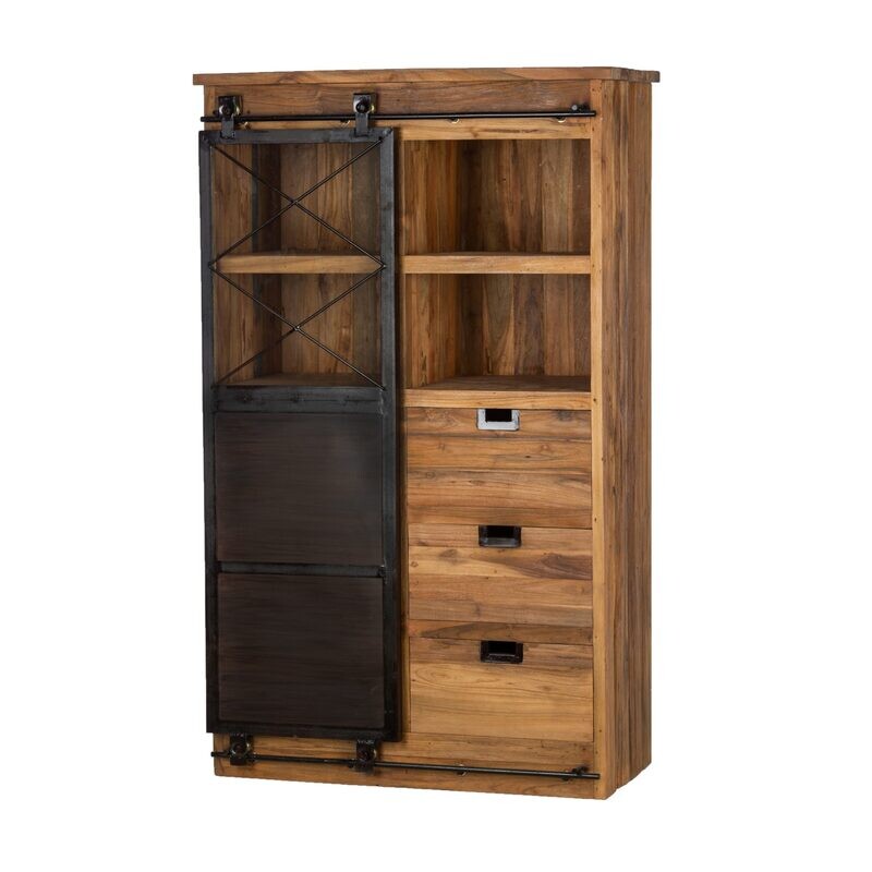 Barkast TEAK schuifdeur metaal-hout