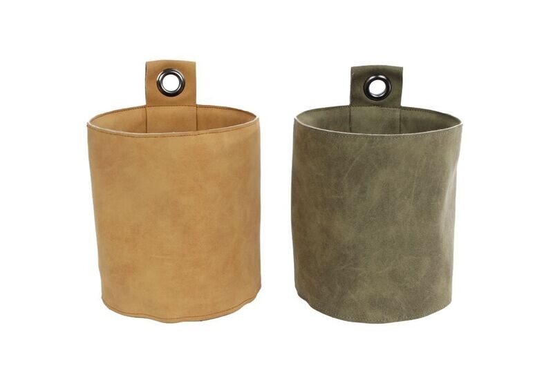 Wandhangpot leatherlook amber/groen