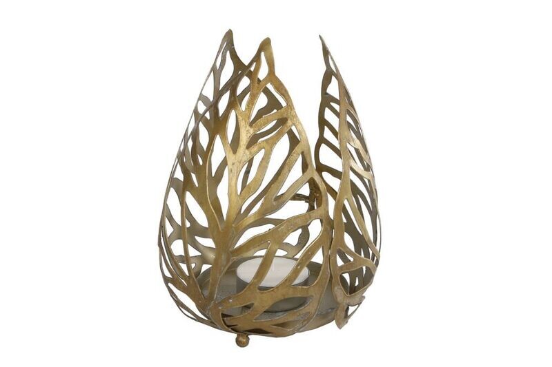 Windlicht Leaf L goud