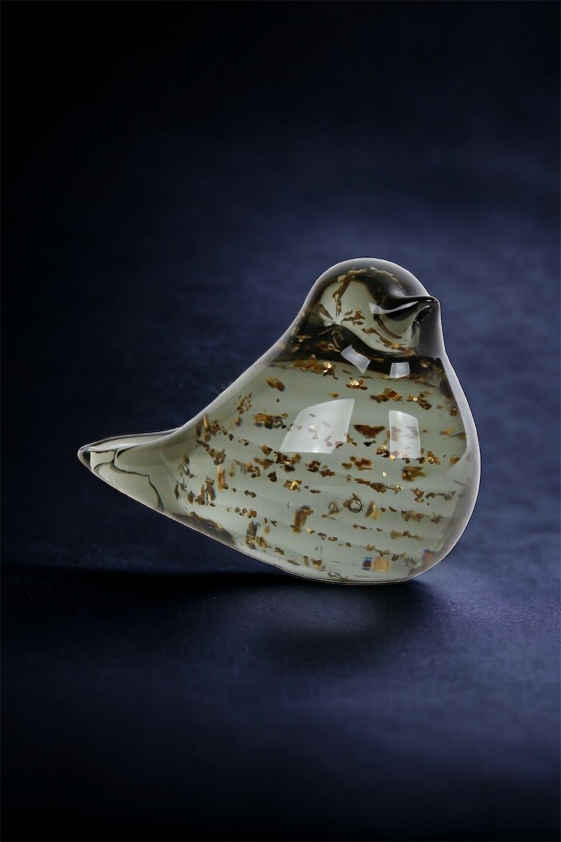 Sculptuur vogel helder/d.groen glas