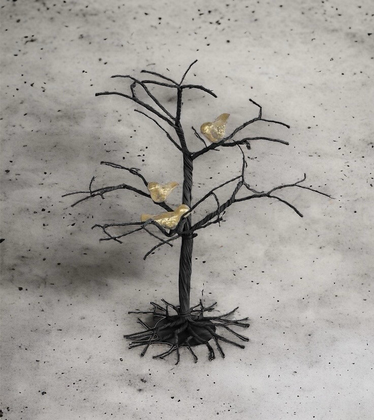 Boom met vogels zwart/goud