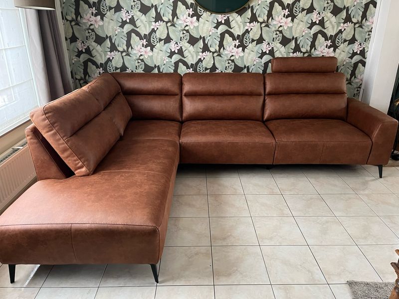 Hoekbank ecoleder cognac met 1 relax