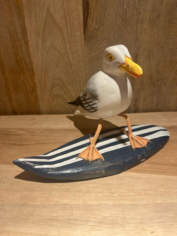 Meeuw op surfplank S blauw