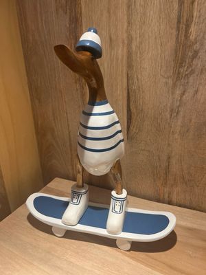 Eend op skateboard wit/blauw