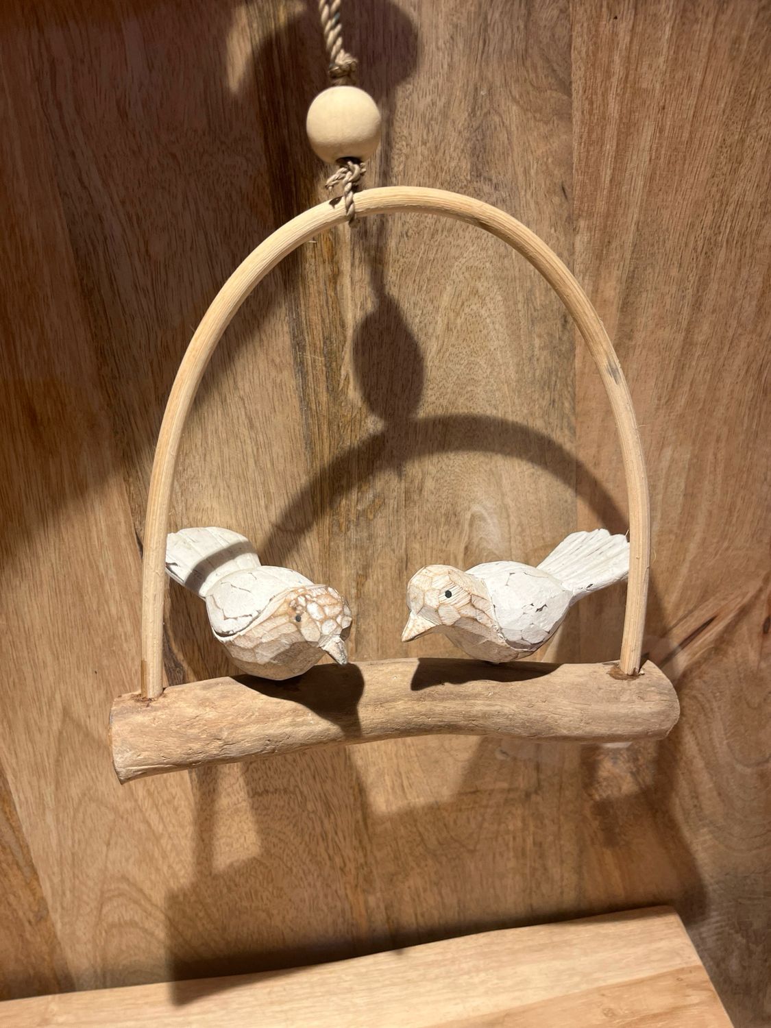 Houten hanger 2 vogels wit