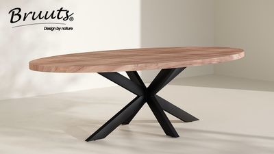 Eettafel acacia OVAAL met rechte rand - matte lak