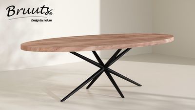 Eettafel acacia OVAAL met rechte rand - matte lak