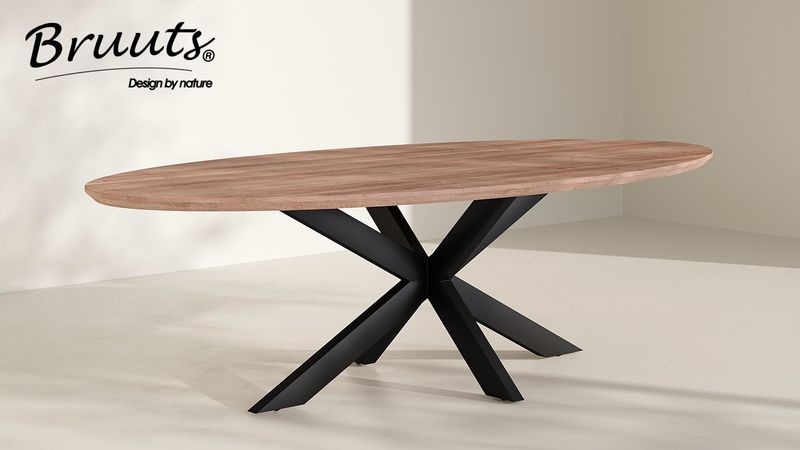 Eettafel acacia OVAAL met verjongde rand - matte lak