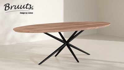 Eettafel acacia OVAAL met verjongde rand - matte lak