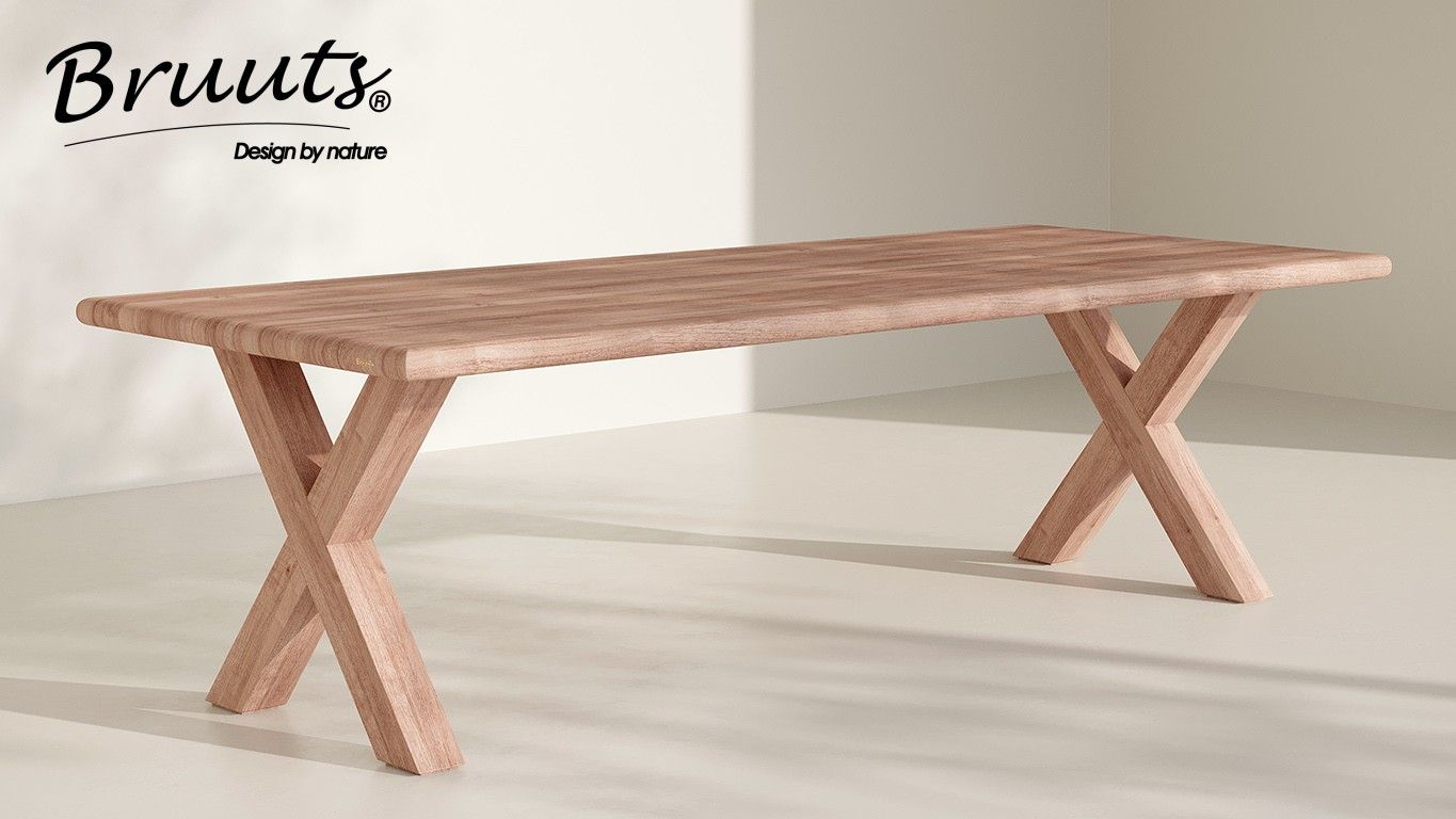 Eettafel acacia RECHTHOEK met AFGERONDE randen - matte lak