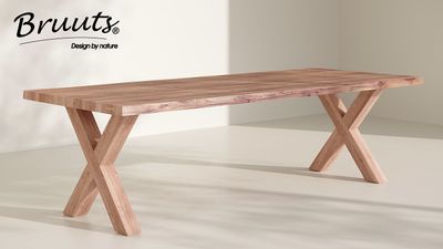 Eettafel acacia RECHTHOEK met BOOMSTAMRAND - matte lak